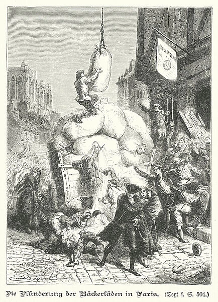 Plundering of a bakery in Paris, French Revolution, 1789 (engraving)