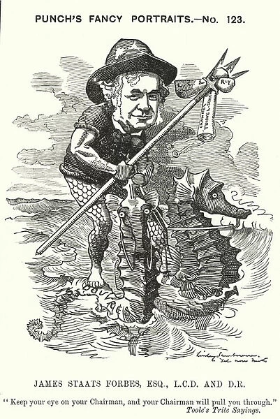Punch cartoon: James Staats Forbes, Scottish railway engineer and adminustrator (engraving)