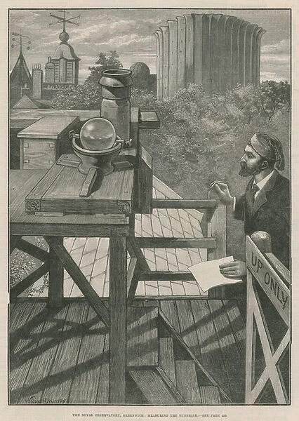The Royal Observatory, Greenwich; Measuring the sunshine (engraving)