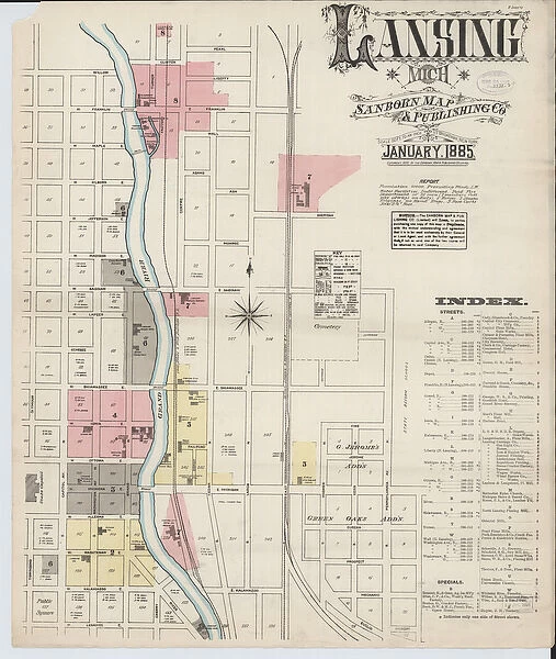Sanborn Fire Insurance Map from Lansing, Ingham County, Michigan, 1885 (colour litho)