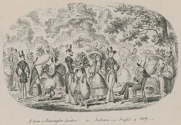 A scene in Kensington Gardens or Fashions and Frights of 1829 (engraving)