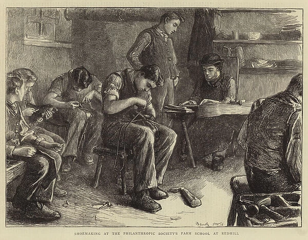 Shoemaking at the Philanthropic Societys Farm School at Redhill (engraving)
