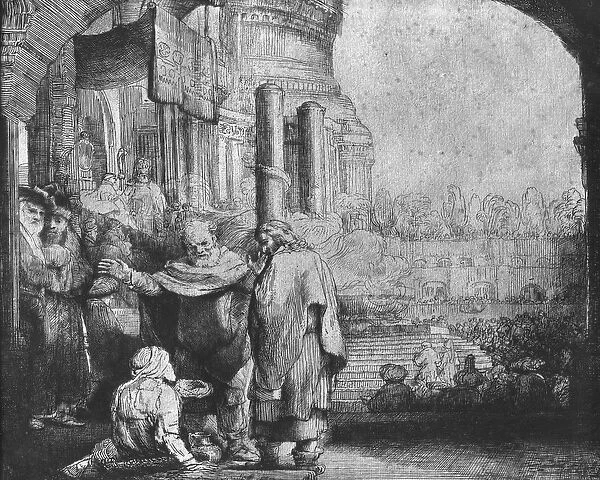 St. Peter and St. John at the Entrance to the Temple, 1649 (etching) (b  /  w photo)