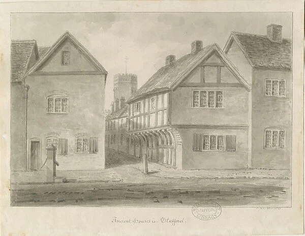Stafford - Little Church Lane: sepia drawing, 1841 (drawing)
