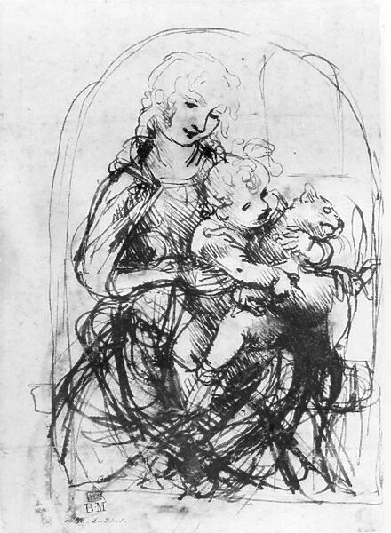 Study for a Madonna with a Cat, c. 1478-80 (pen and ink over stylus underdrawing on paper)