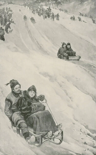 A Tobogganing-Slope in Canada (litho)