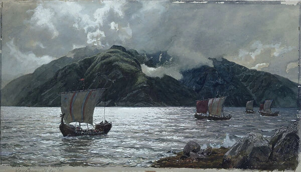 Viking Ships, Sognefjord (w  /  c, pen, pencil & gouache on paper)