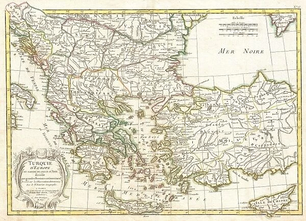 1771, Janvier Map of Greece, Turkey, Macedonia andamp, the Balkans, topography, cartography