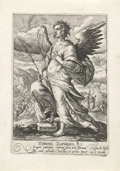 Archangel Zaphkiel, print maker: Crispijn van de Passe I, Crispijn van de Passe I