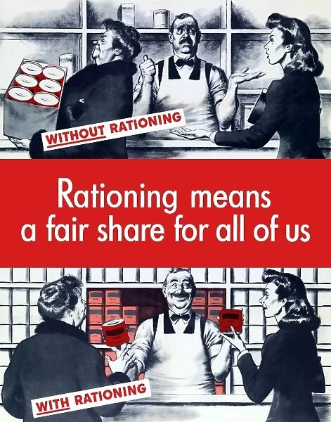 Vintage World War Two poster demonstrating food rationing