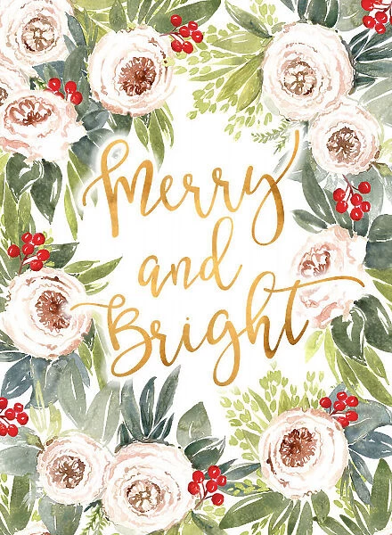 Merry and bright holiday roses and berries