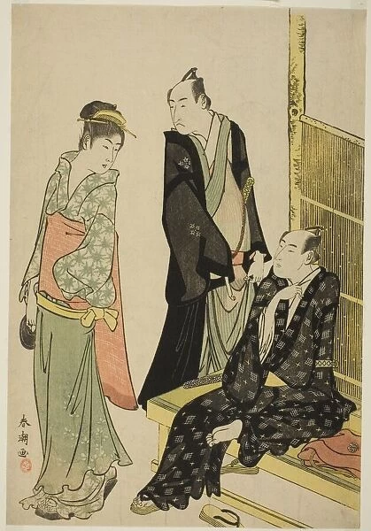 The Actors Onoe Matsusuke I and Ichikawa Omezo I at a Teahouse, c. 1780 / 1801. Creator: Katsukawa Shuncho