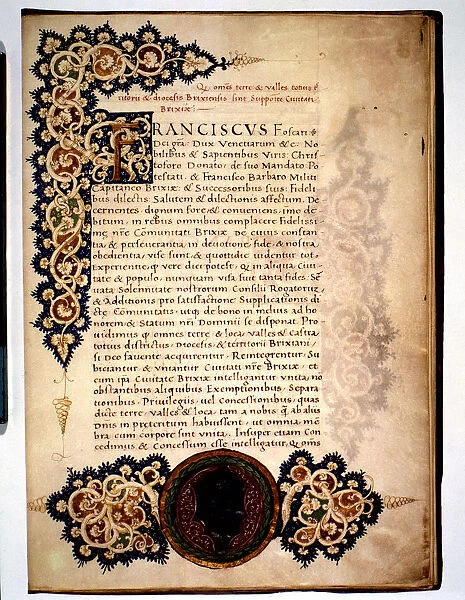 Document by which the Duke of Venice, Francesco Foscari, grants new privileges to Brescia, 1470
