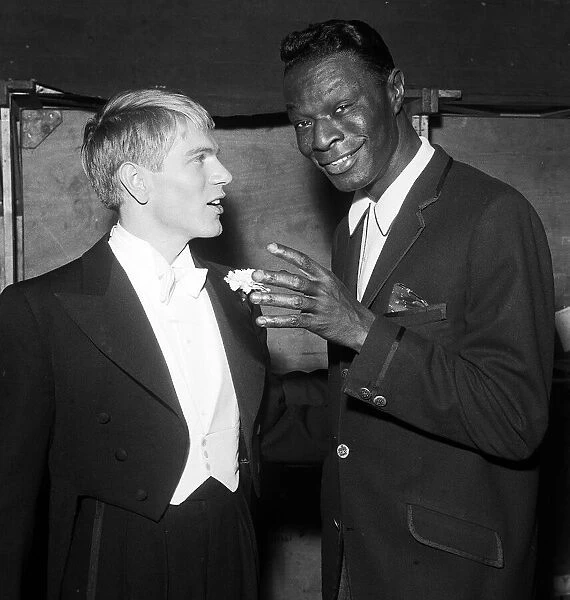 Adam Faith with Nat King Cole rehearsing for the Royal Variety Performance 16th May 1960