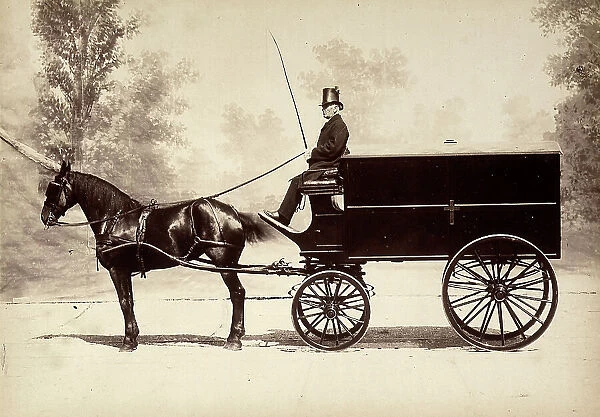 Hearse pull by horse and led by a coachman