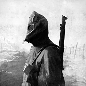 British soldier in a new gas-mask