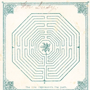 Christmas card with holly in the middle of a maze