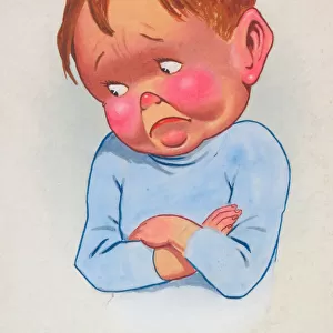 Comic postcard, Little boy looking sad