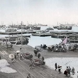 Steam ships in the harbour, Hakodate, Japan, c. 1890 Vintage late 19th century photograph