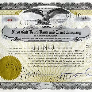 Stock Share Certificate - First Gulf Beach Bank and Trust Co