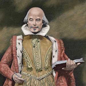 William Shakespeare British writer, portrait with book