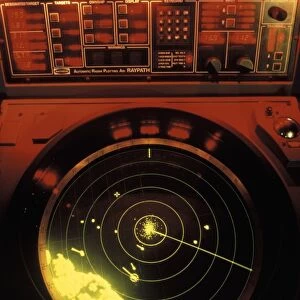 Radar screen on bridge of ship