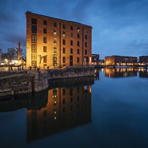 Albert Dock at dusk, Liverpool, Merseyside, England, United Kingdom, Europe