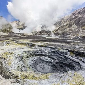 Boiling mud at an active andesite stratovolcano on White Island, off the east side of North Island, New Zealand, Pacific