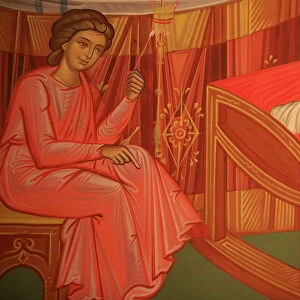 Greek Orthodox icon depicting Marys birth, Thessalonica, Macedonia, Greece, Europe
