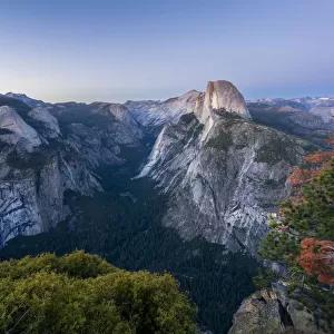Half Dome and Yosemite Valley viewed from Glacier Point at dusk, Yosemite National Park