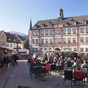 Marketplace and town hall with street cafes at the market day, Neustadt an der Weinstrasse, German Wine Route, Pfalz, Rhineland-Palatinate, Germany, Europe