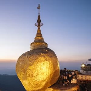 Mount Kyaiktiyo (Golden Rock) at twilight, Mon State, Myanmar (Burma), Asia