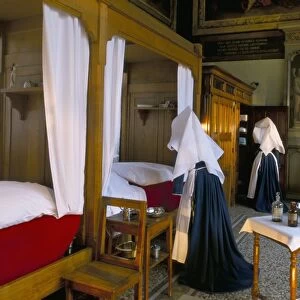Tableau shows work of the nursing Sisters, Hotel Dieu, Beaune, Burgundy, France, Europe
