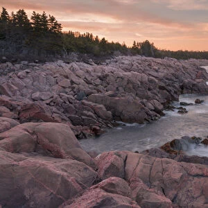 Waves and rocky coastline at sunset, Lackies Head and Green Cove, Cape Breton National