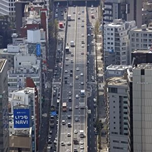 Aerial view of a road and traffic, Tokyo, Japan