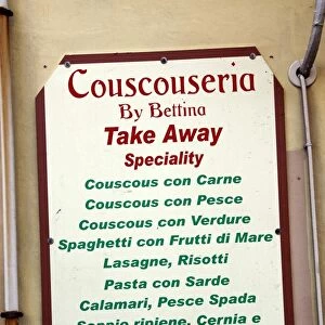 Couscous menu, the speciality of Trapani, Sicily, Italy