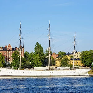 Admiralty Building and Three-masted Sailing Vessel called Af Chapman on Skeppsholmen Island, Stockholm, Stockholm County, Sweden
