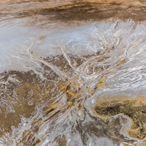Aerial of patterns and textures on the salt crust of Kati Thanda-Lake Eyre