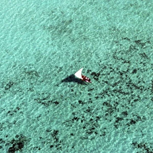 Aerial view of dhow in indian ocean, Northen Mozambique