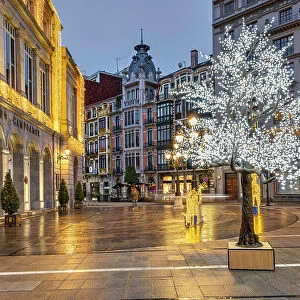 Christmas lights in a street of Oviedo, Asturias, Spain