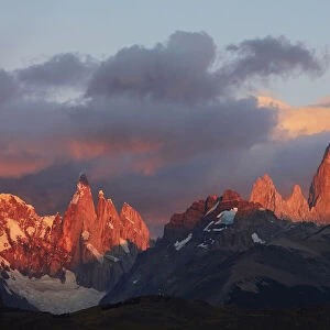 Sunrise over the Fitz Roy and Torre mountains, Los Glaciares National Park, El Chalten