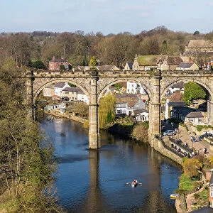 View towards Knaresborough viaduct, that opened in 1851, and carries the Harrogate railway line over the River Nidd, Knaresborough, Yorkshire, England