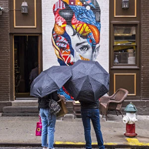 Wall mural of Audrey Hepburn by Tristan Eaton, Little Italy, Manhattan, New York City, USA