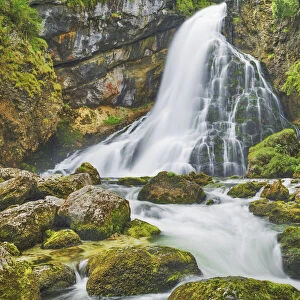 Waterfall and moss covered rocks - Austria, Salzburg, Salzburg, Golling