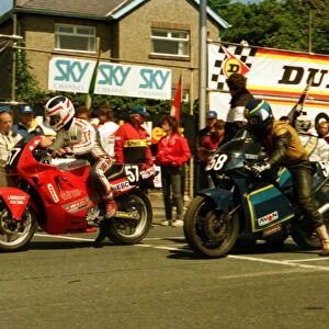 Peter Bateson (Honda) and Tony Hudziak (Yamaha) 1987 Formula Two TT