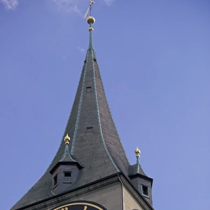 Europe, Switzerland, Zurich. St. Peters Church. Clock tower and clock face