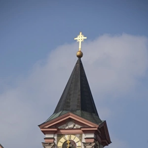 Germany, Bavaria, Passau. St. Paul Church clock tower