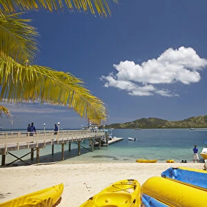 Jetty, boats and hobie cat, Plantation Island Resort, Malolo Lailai Island, Mamanuca Islands