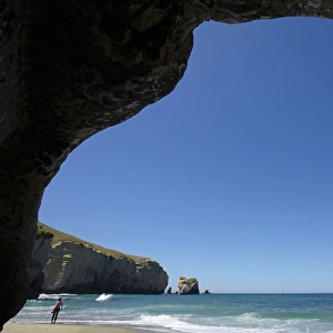 Looking out from sea cave, Tunnel Beach, Dunedin, South Island, New Zealand