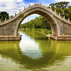 Moon Gate Bridge Reflection Summer Palace Ornate Roof Beijing China